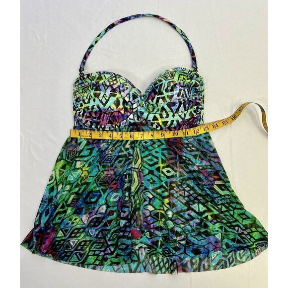 Profile by Gotex Blue Green Purple Swim Suit Babydoll Tank Top Size 10 Underwire - Picture 3 of 5